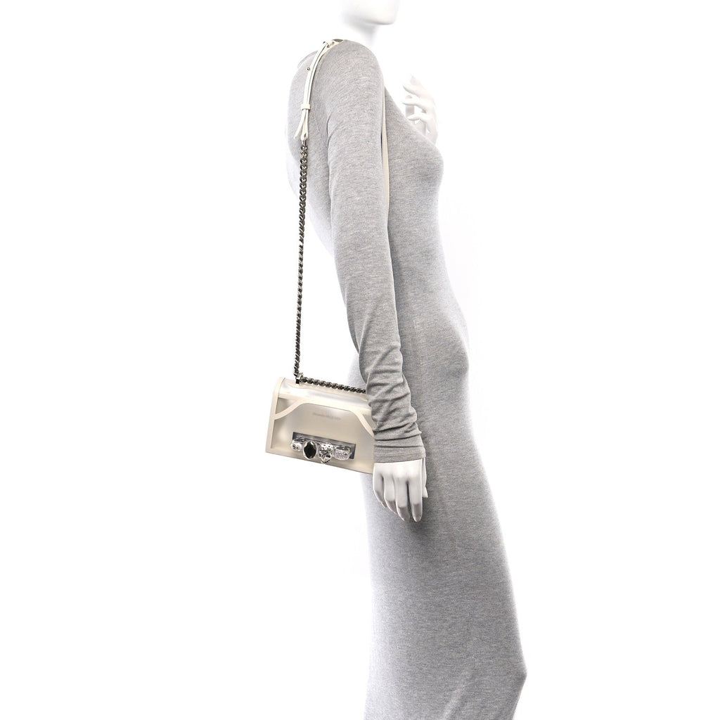 Calfskin Polyurethane Mini Jeweled Knuckle Satchel Clear White