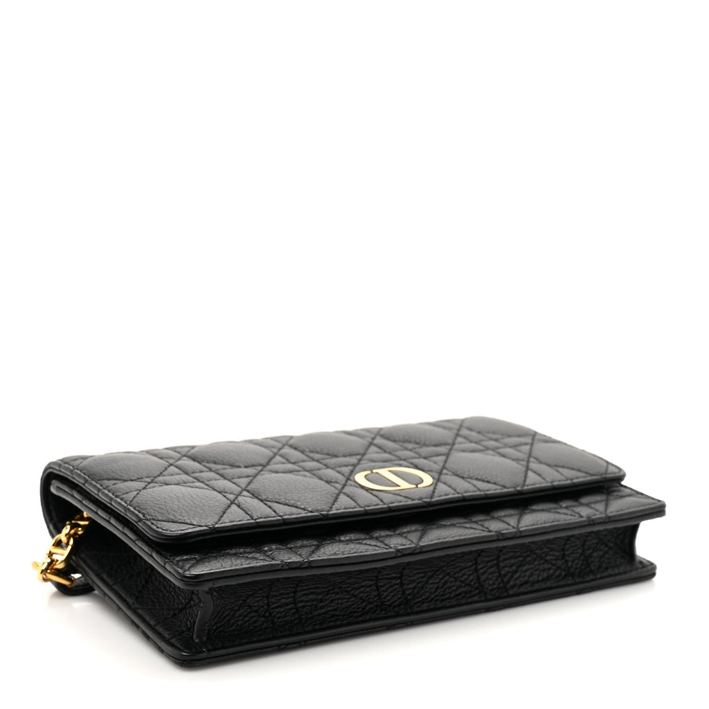 Supple Calfskin Cannage Caro Belt Pouch with Chain Black