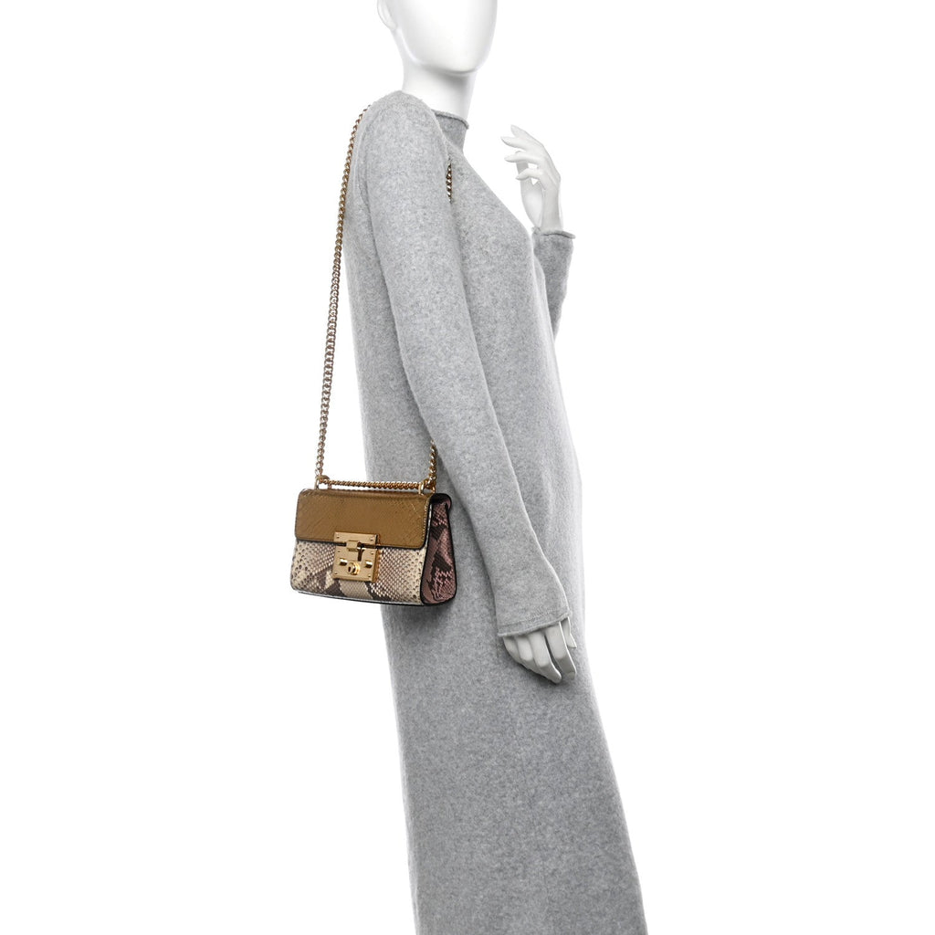 Snakeskin Small Padlock Shoulder Bag Gold Beige Pink