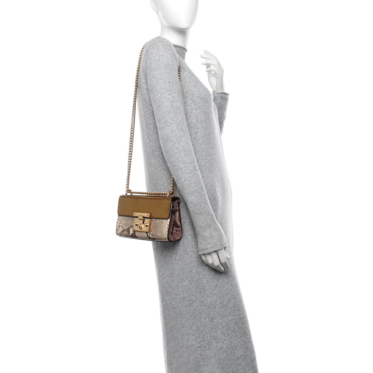 Snakeskin Small Padlock Shoulder Bag Gold Beige Pink