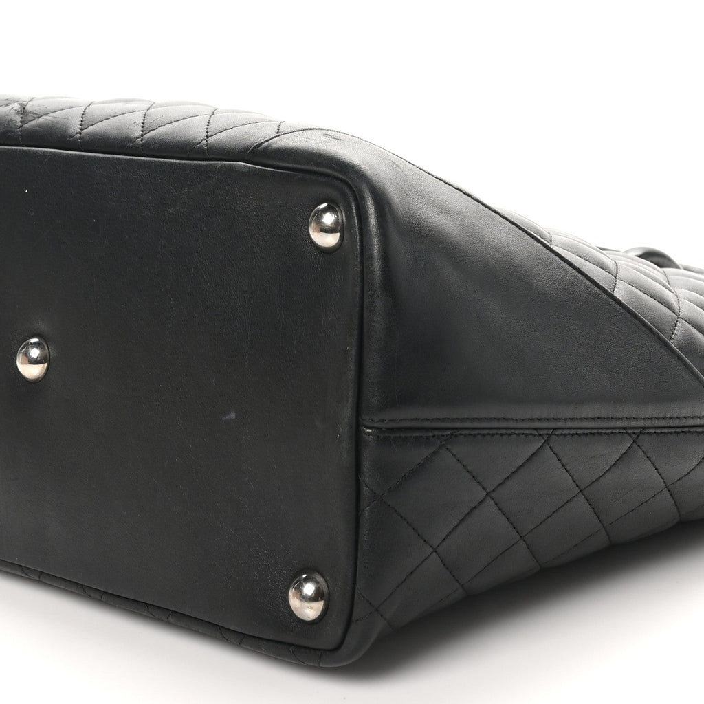 Calfskin Quilted Large Cambon Tote Black White