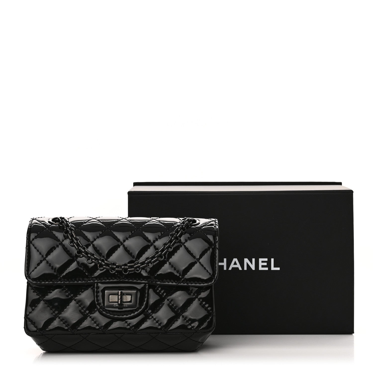 Patent Calfskin Quilted 2.55 Reissue Mini Flap So Black