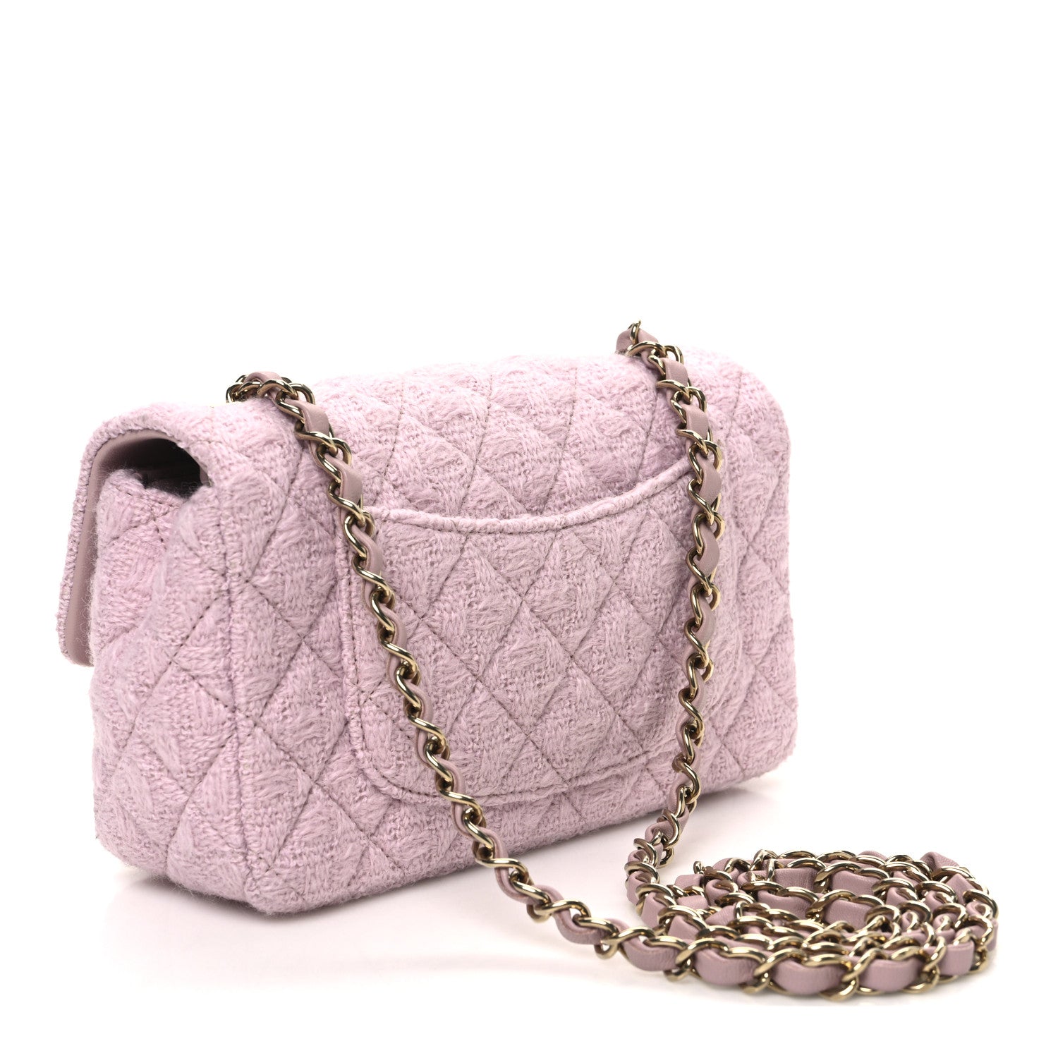 Tweed Quilted Mini Rectangular Flap Light Pink