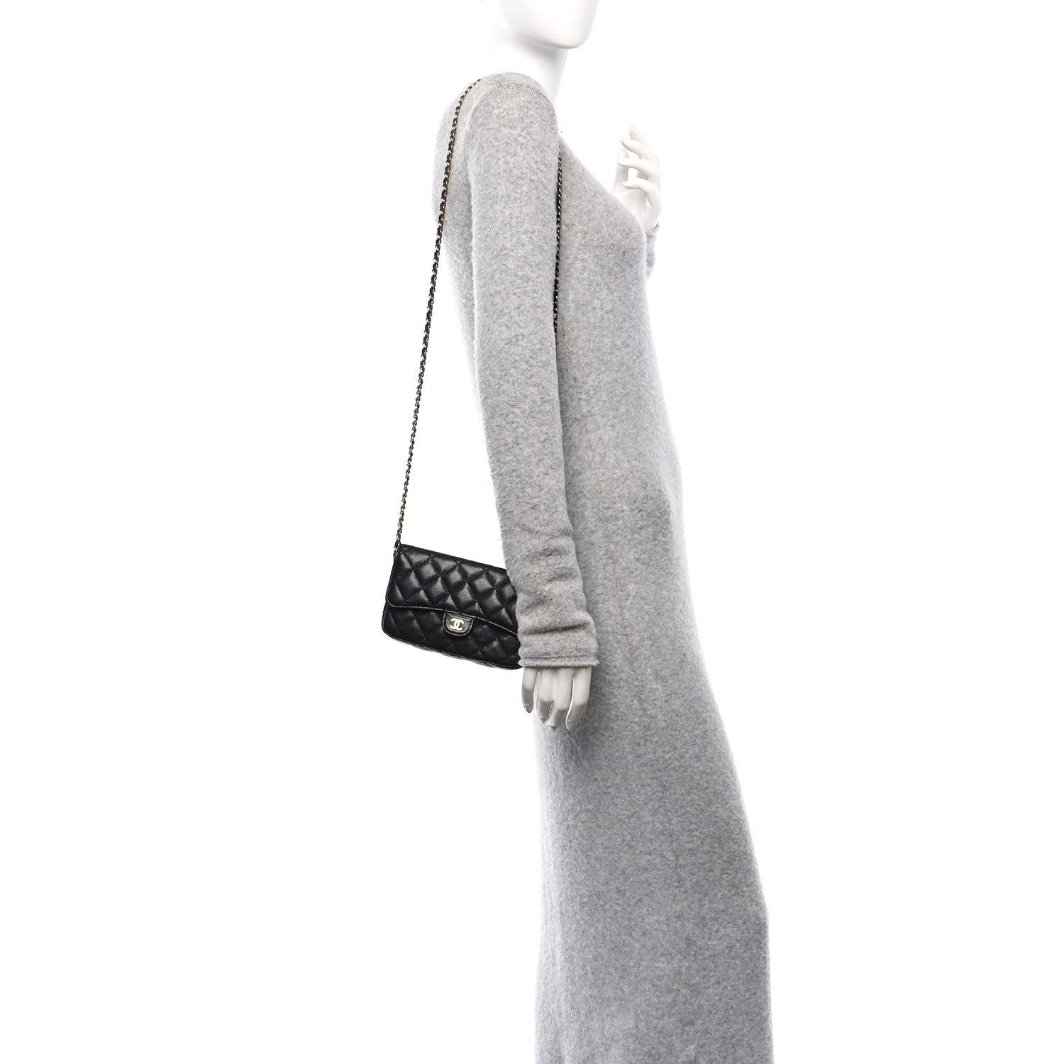Caviar Quilted Flap Phone Holder With Chain Black
