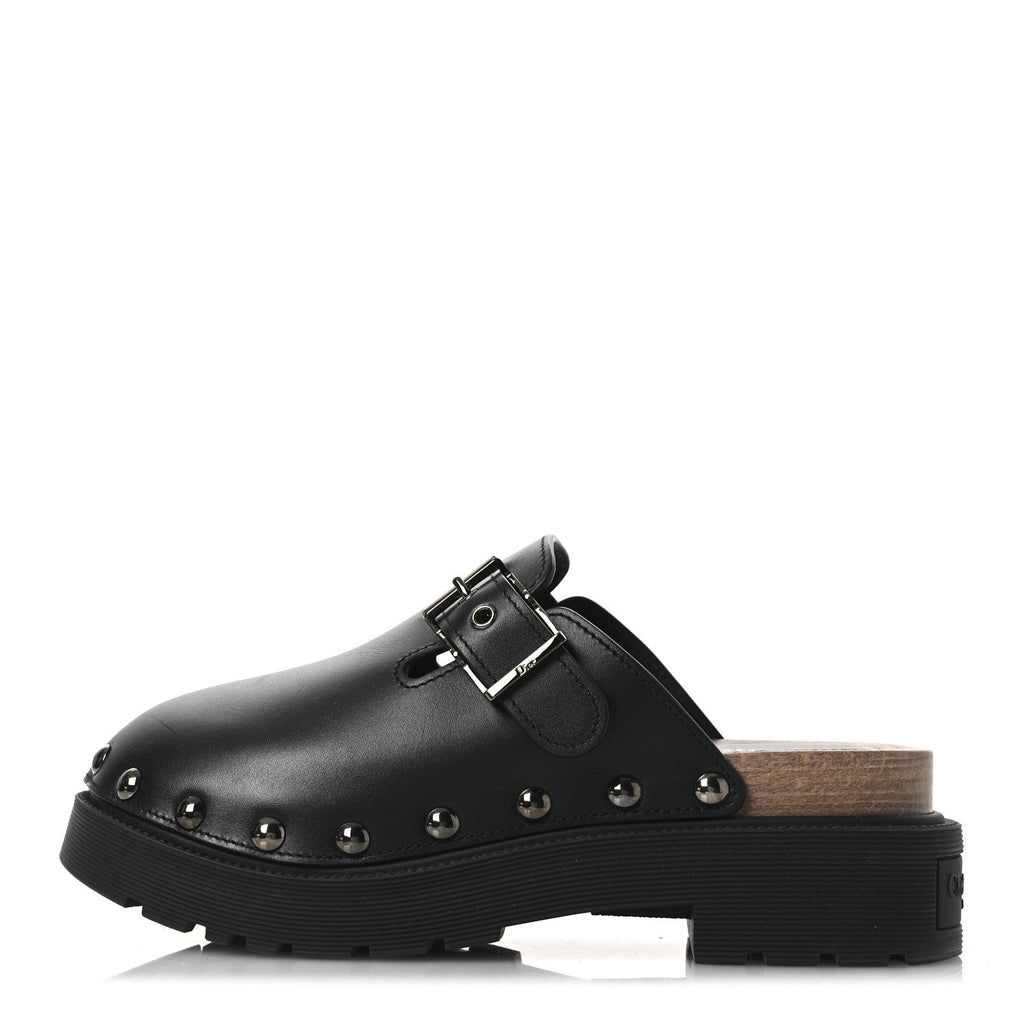 Calfskin Diorquake Buckled Lug Sole 15mm Clogs 36 Black