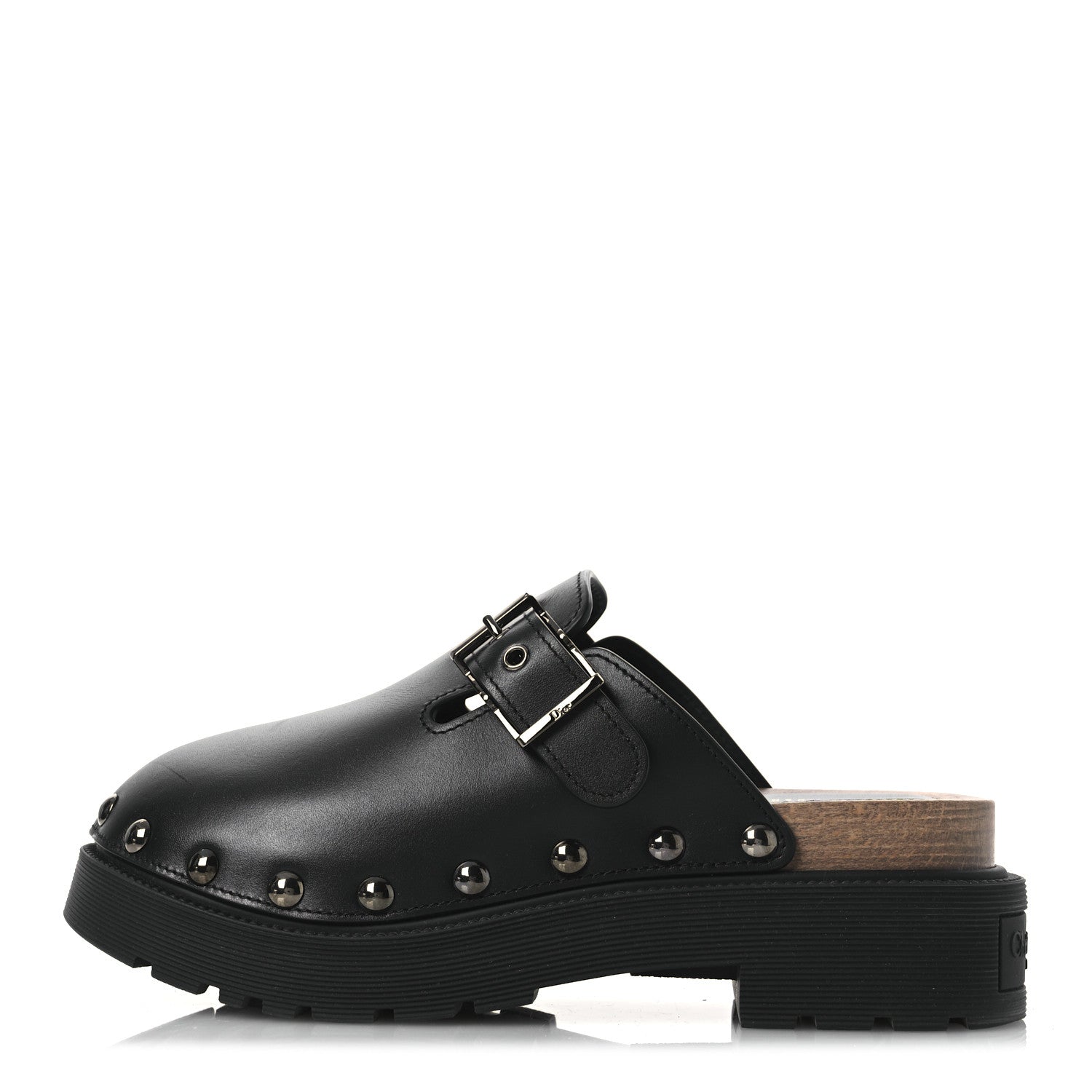 Calfskin Diorquake Buckled Lug Sole 15mm Clogs 36 Black