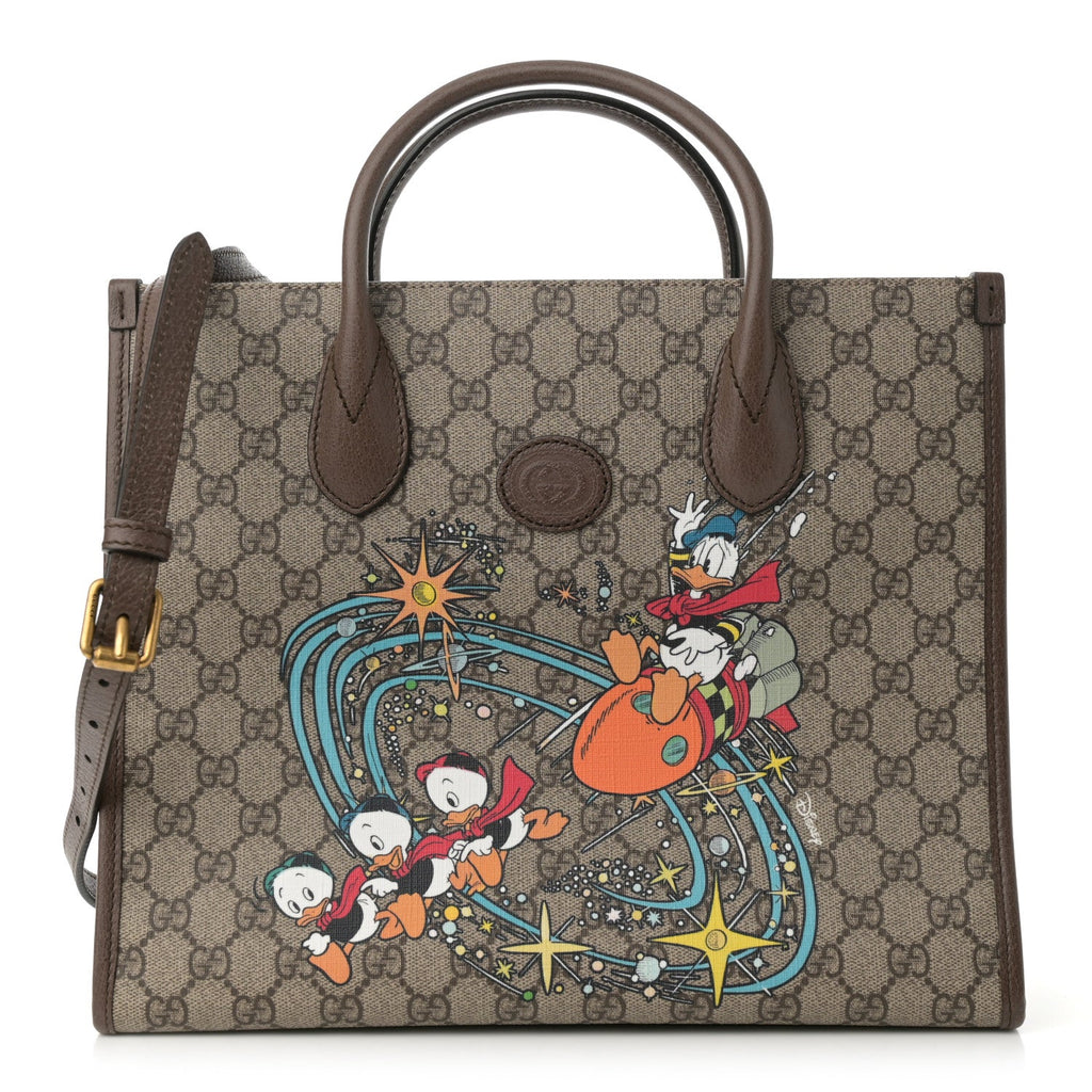 X DISNEY GG Supreme Monogram Donald Duck Retro Interlocking G Tote Bag Beige Multicolor New Acero