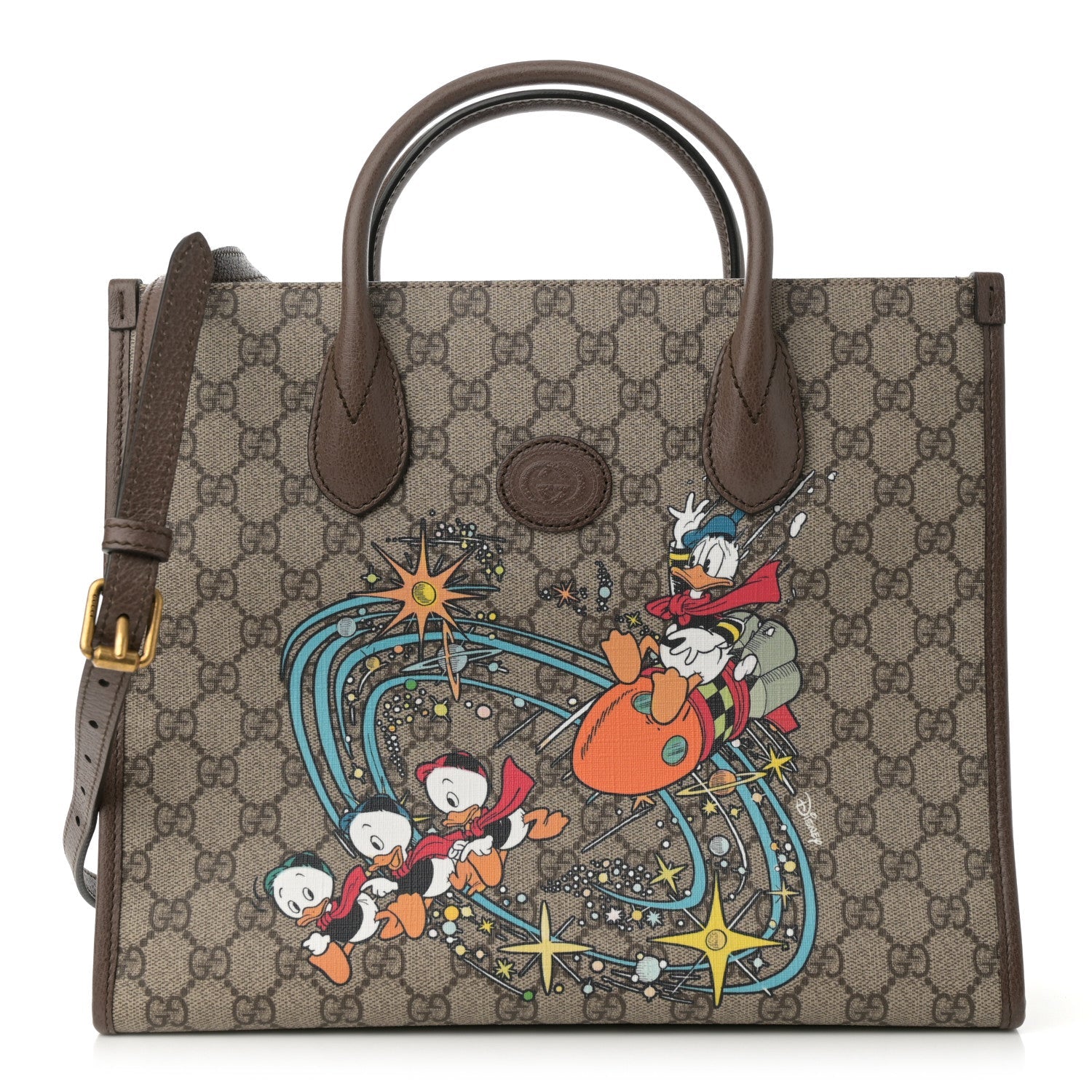 X DISNEY GG Supreme Monogram Donald Duck Retro Interlocking G Tote Bag Beige Multicolor New Acero