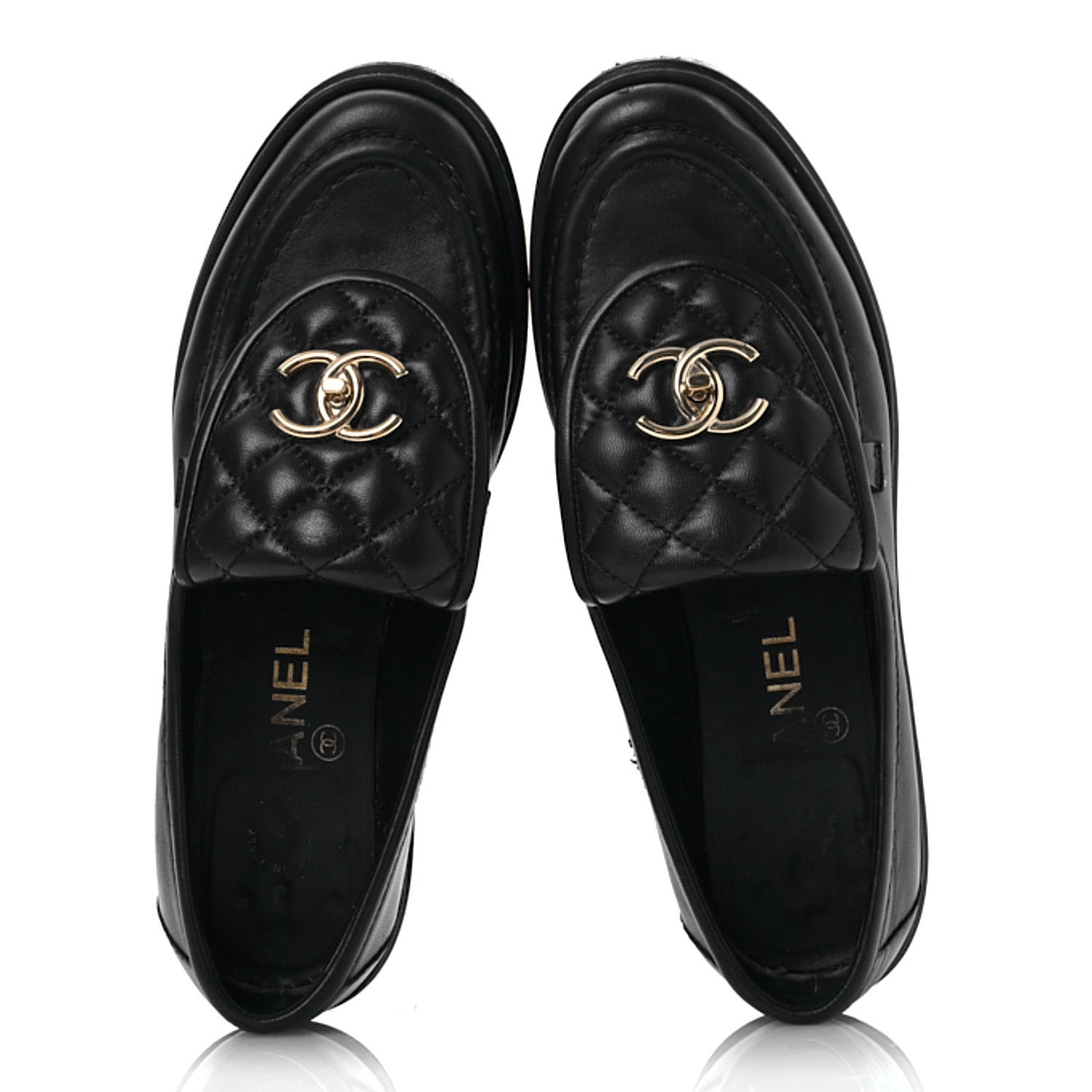 Lambskin Quilted CC Turnlock Loafers 37 Navy