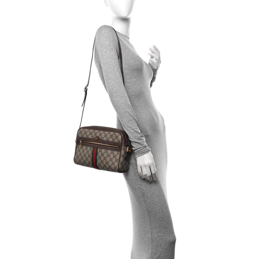 GG Supreme Monogram Web Small Ophidia Shoulder Bag Brown