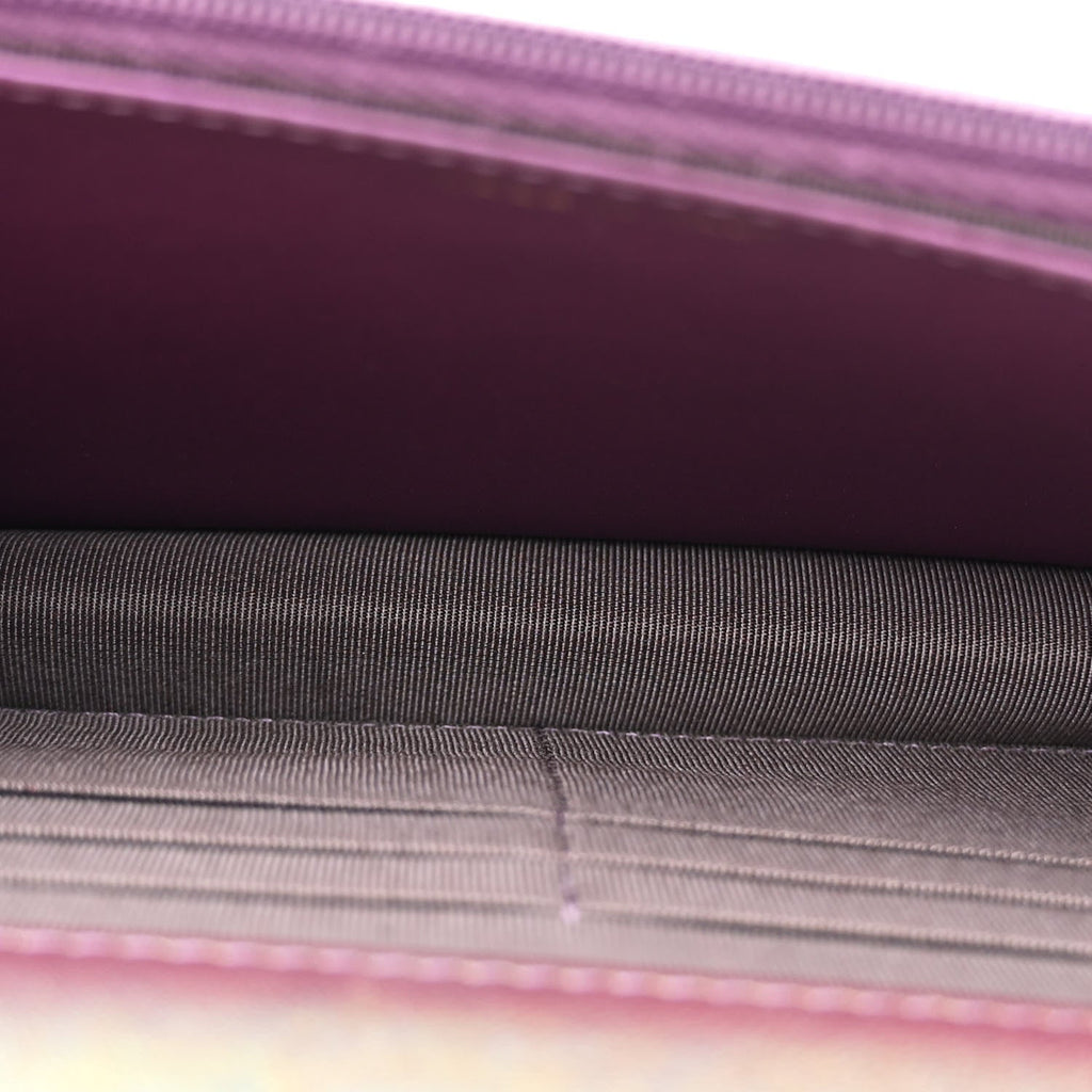 Iridescent Lambskin Quilted Wallet On Chain WOC Purple