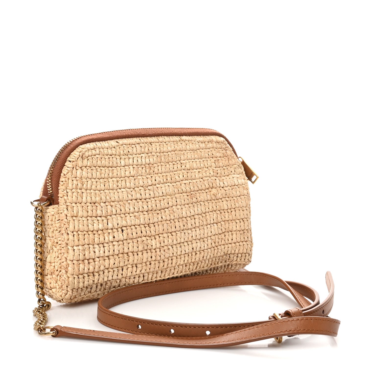 Raffia Calfskin Gaby Crossbody Bag Natural Brick