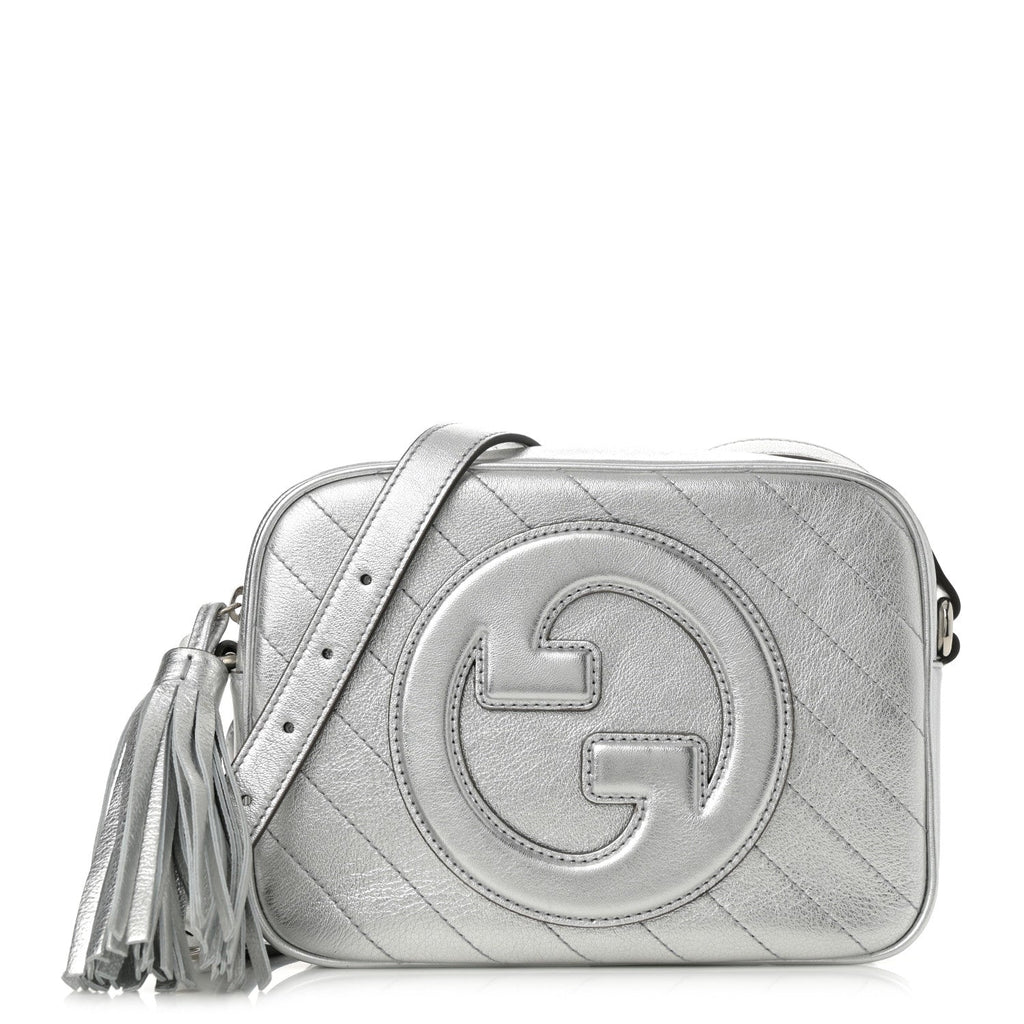 Metallic Sakai Be Green Calfskin Diagonal Stitched Small Blondie Shoulder Bag Silver