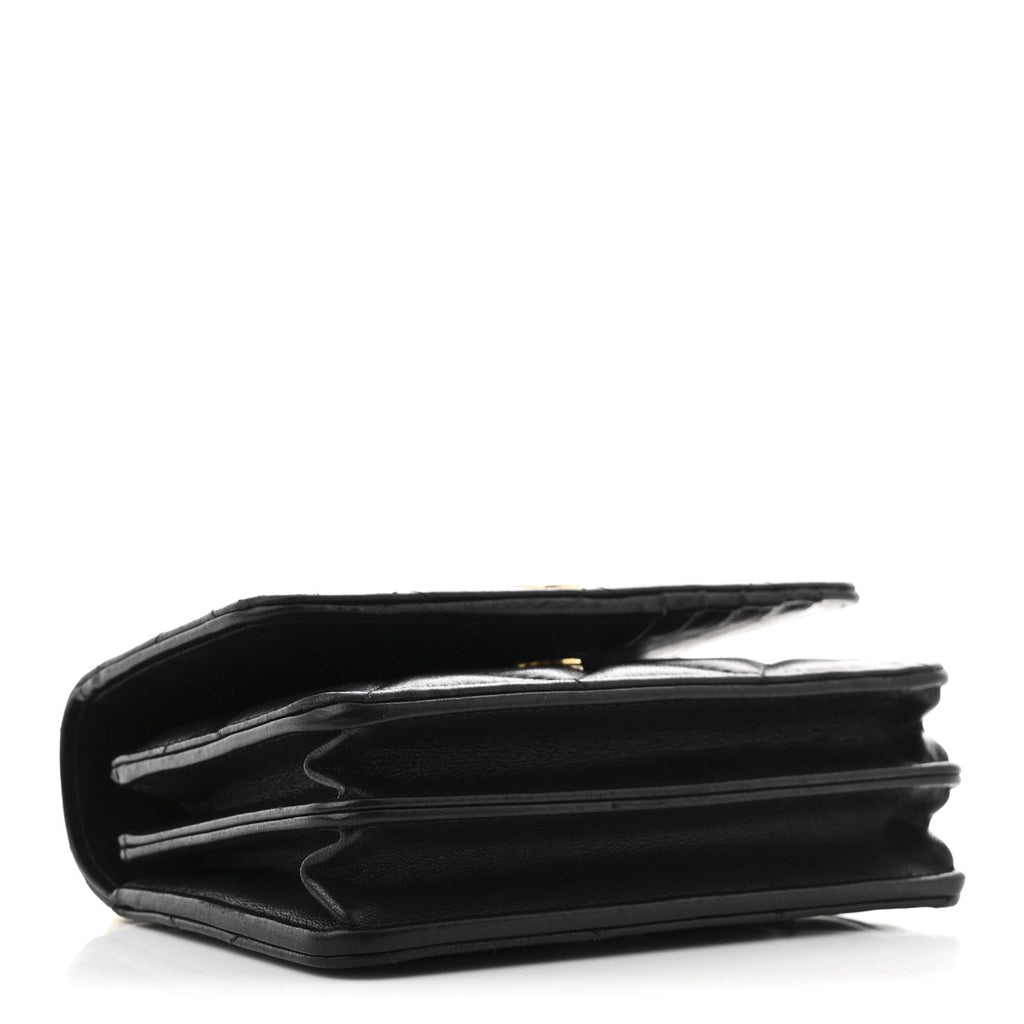 Lambskin Enamel Quilted Pending CC Clutch With Chain Black