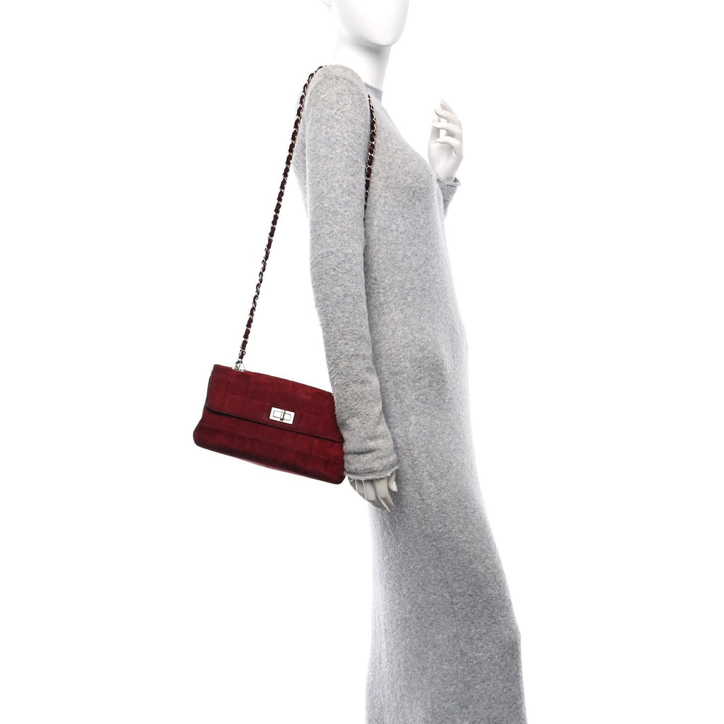 Suede Chocolate Bar Mademoiselle Flap Dark Red