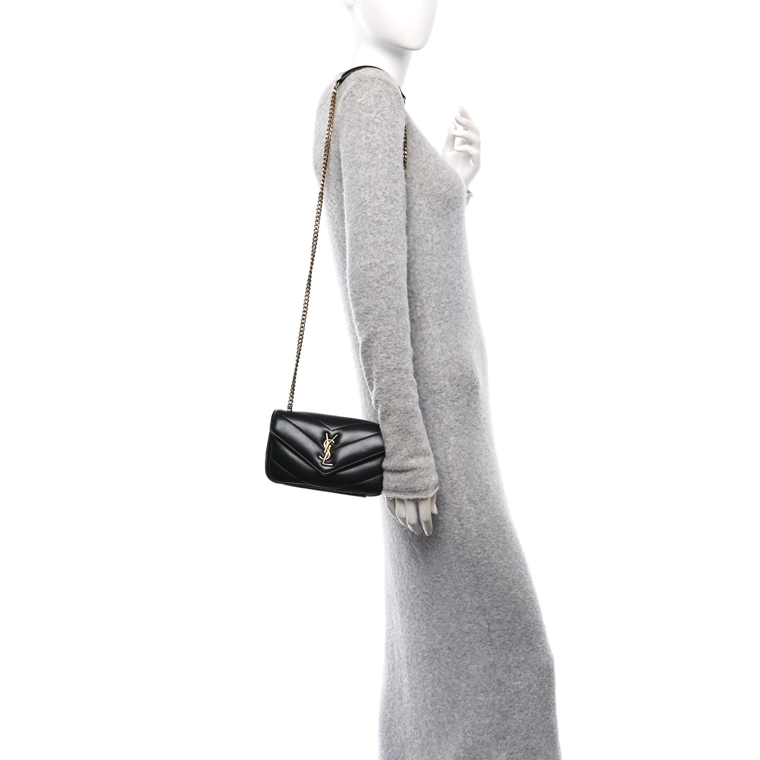 Lambskin Chevron Quilted Mini Loulou Bag Black