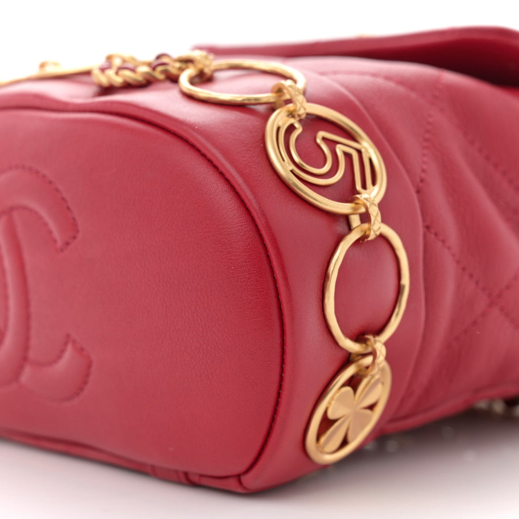 Calfskin Quilted Small Charms Backpack Red