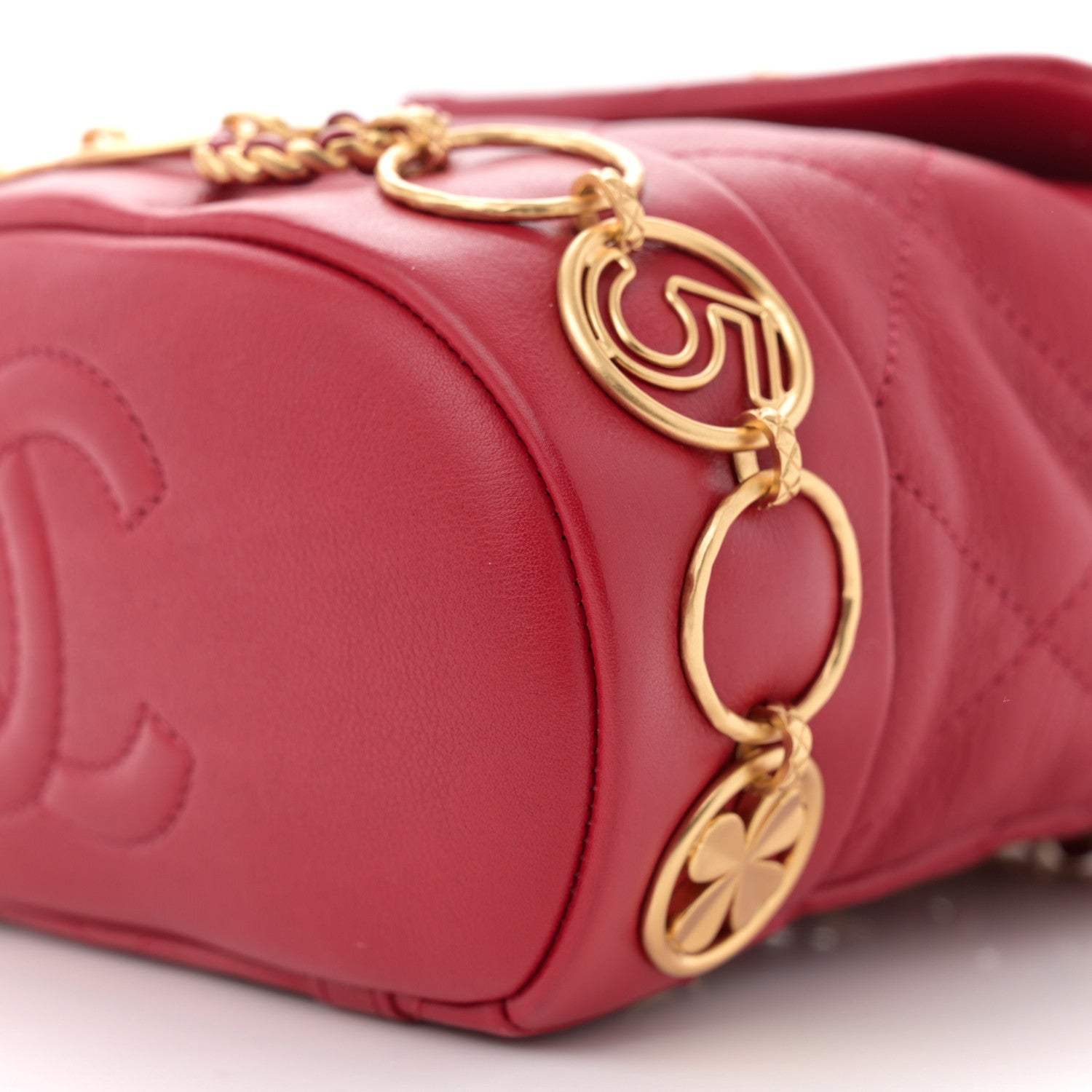 Calfskin Quilted Small Charms Backpack Red