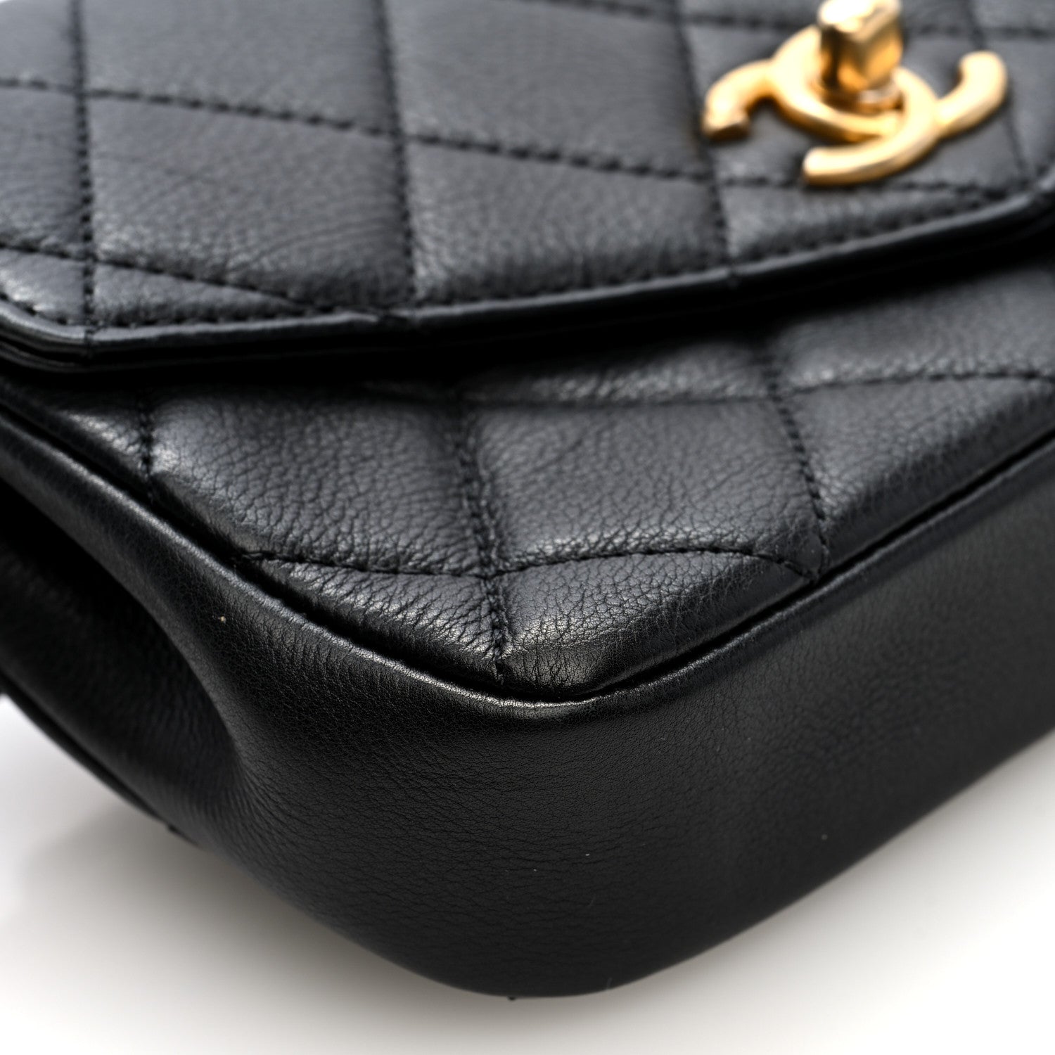 Calfskin Quilted Flap Waist Bag Black