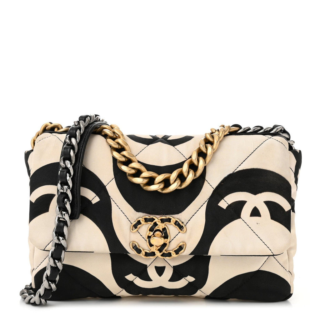 Fabric Printed Medium Chanel 19 Flap Black Ecru
