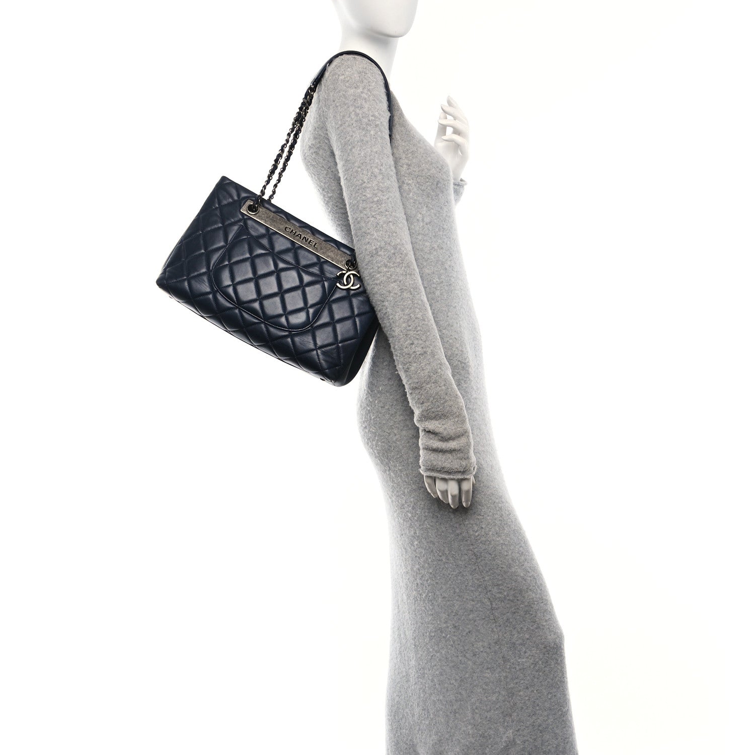 Lambskin Quilted Trendy CC Tote Navy