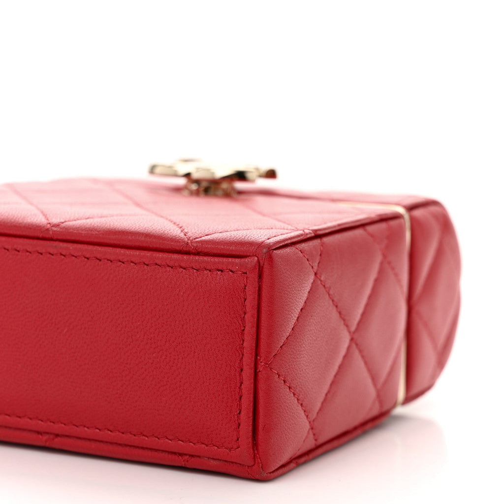 Lambskin Quilted Small Box With Chain Red