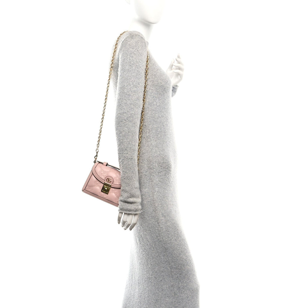 Calfskin GG Matelasse Mini Top Handle Shoulder Bag Perfect Pink Natural