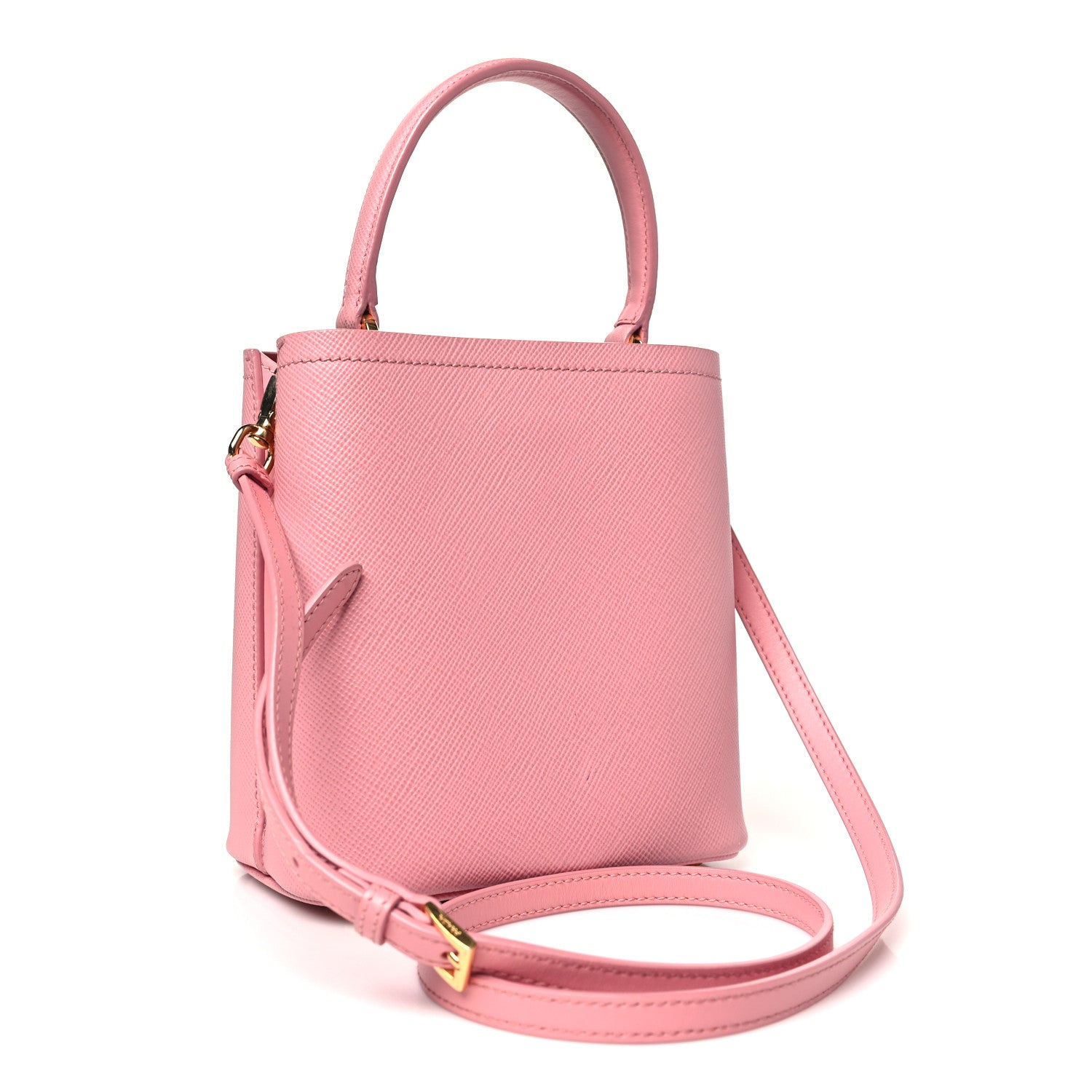 Saffiano City Calf Heart & Flower Small Panier Bucket Bag  Pink Red