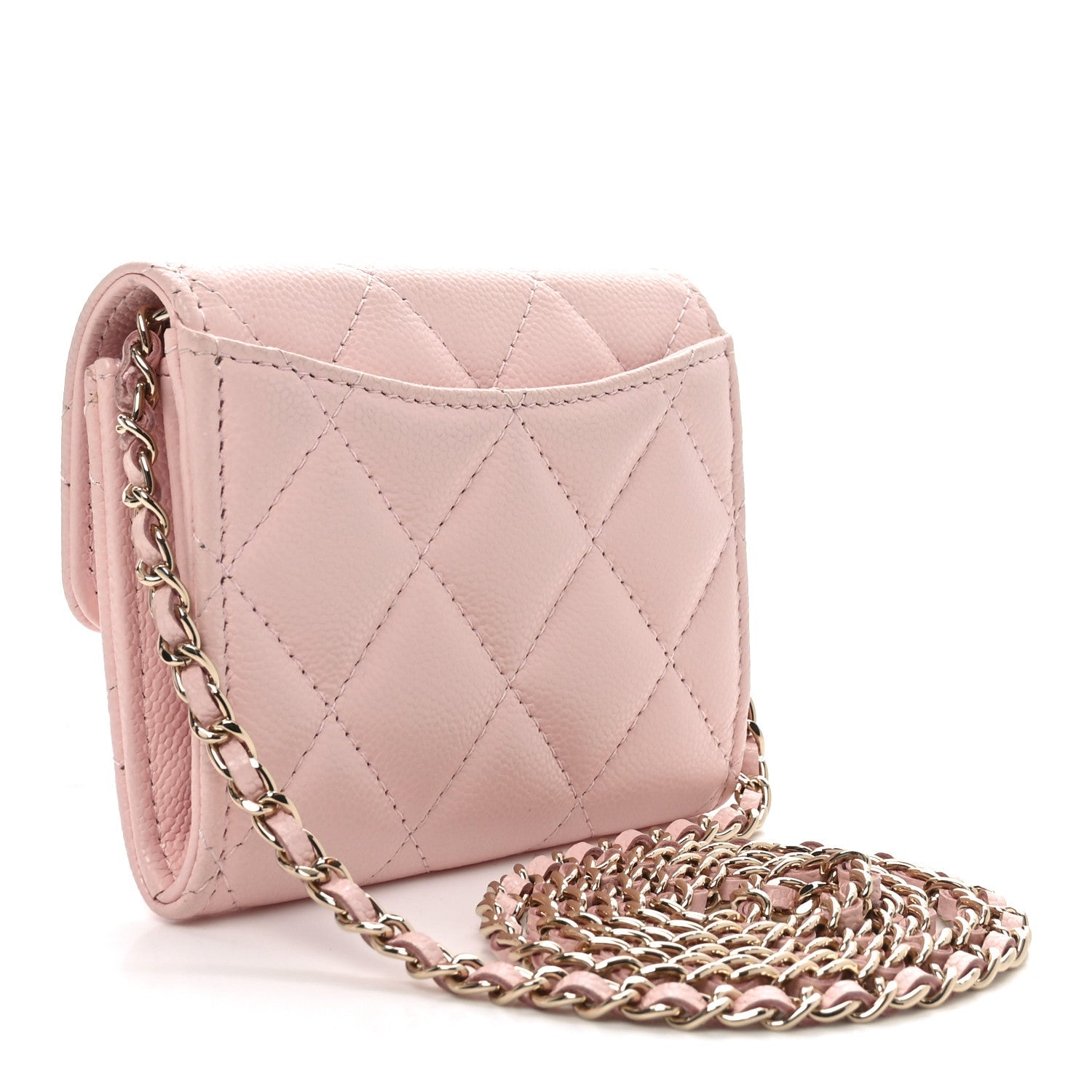 Caviar Quilted Flap  Holder On Chain Pink