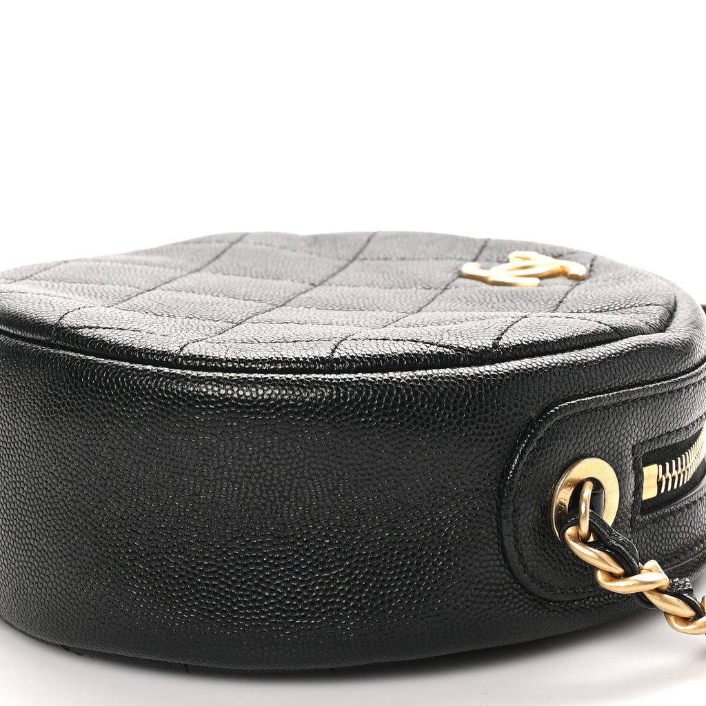 Caviar Quilted Small Round Bag With Chain Black
