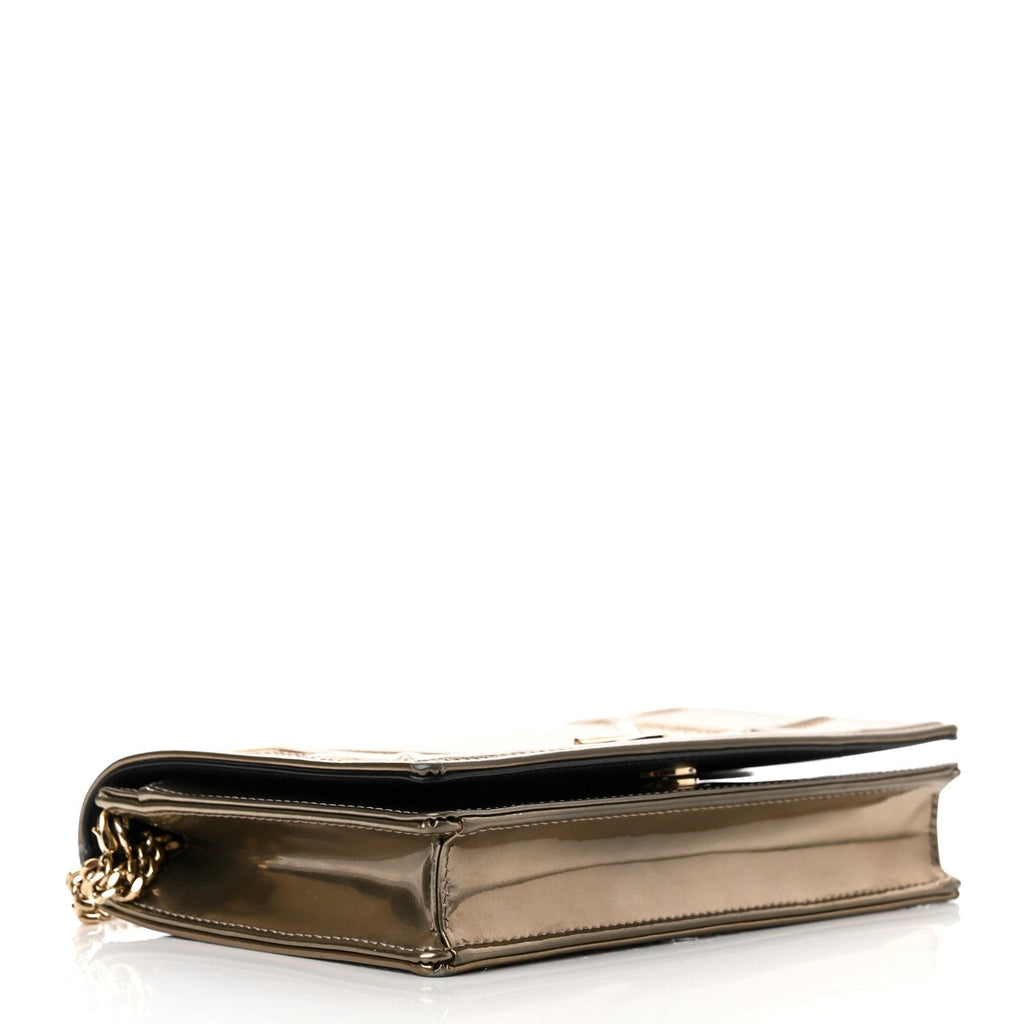 Metallic Patent Micro-Cannage Diorama Wallet on Chain Pouch Gold