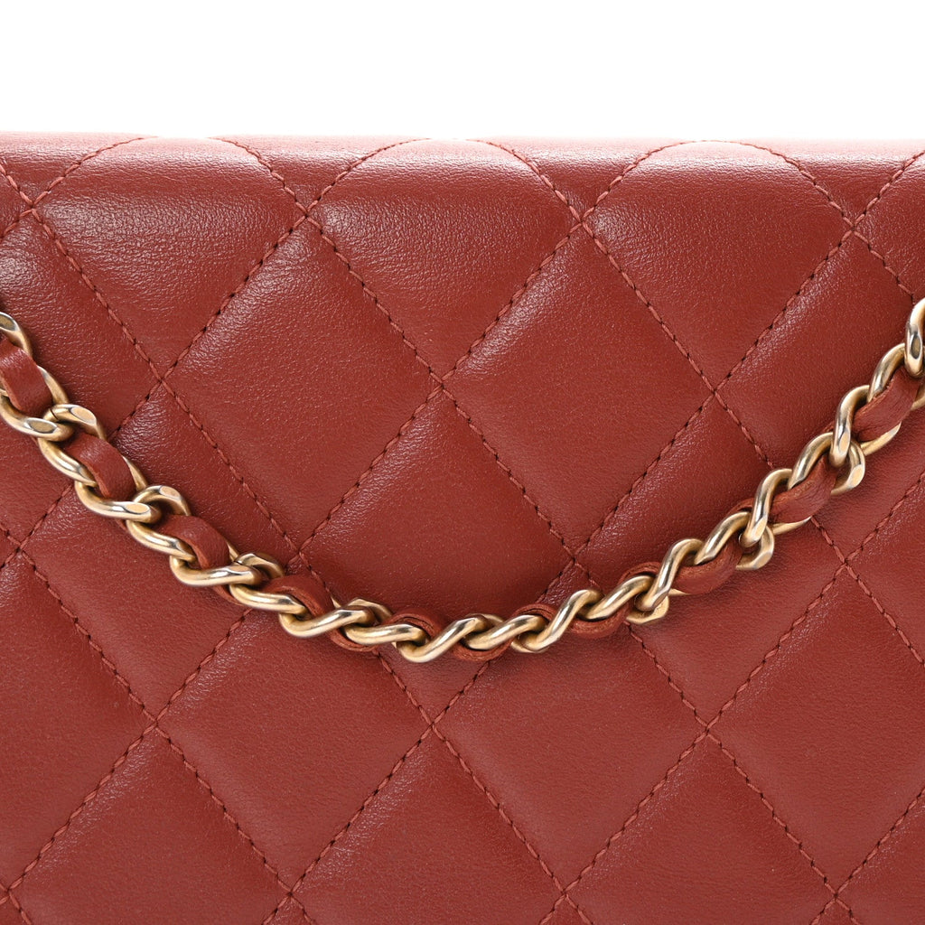 Calfskin Quilted Boy Wallet On Chain WOC Red