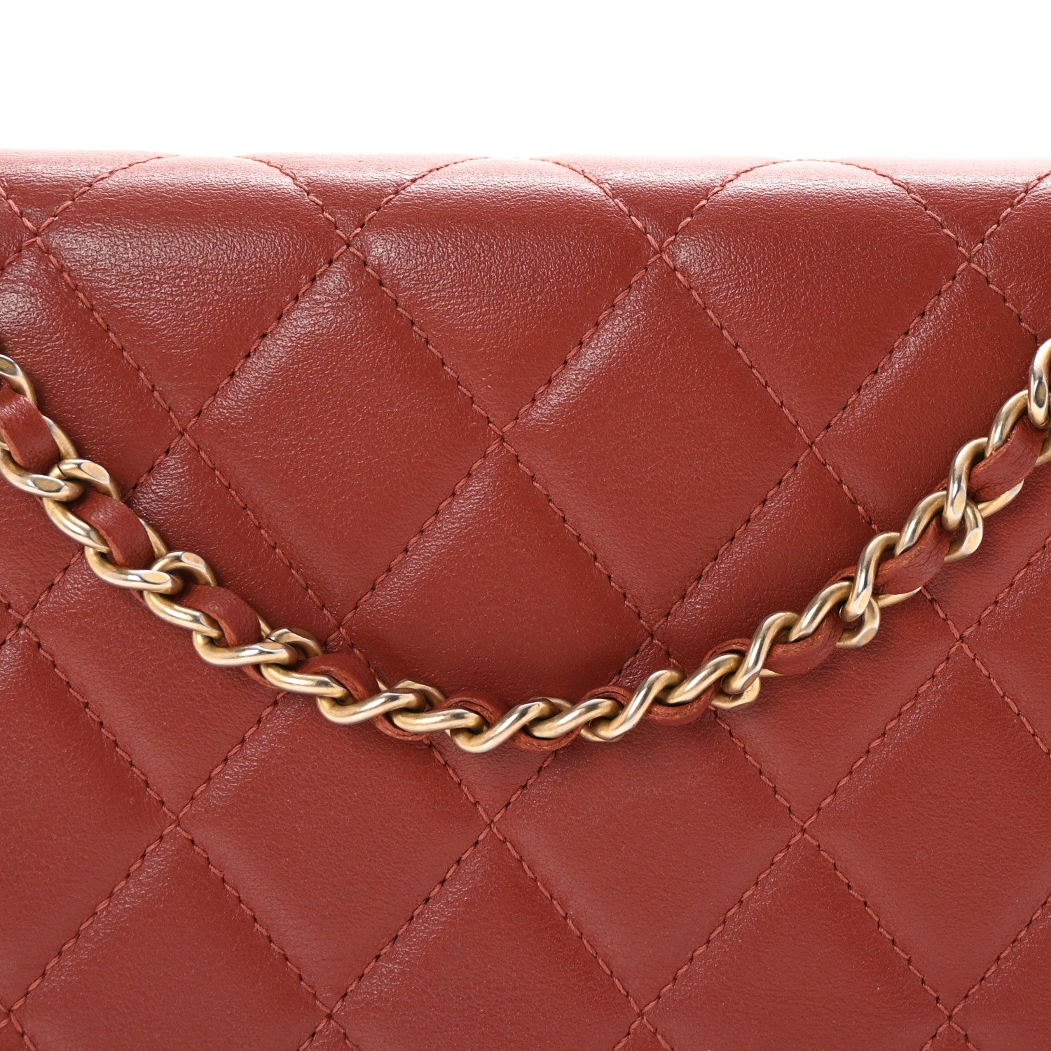Calfskin Quilted Boy Wallet On Chain WOC Red
