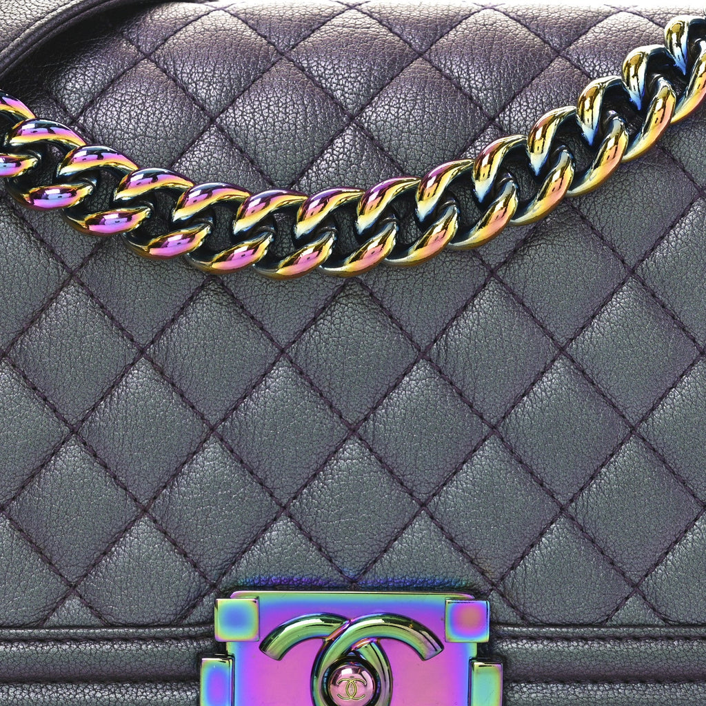 Iridescent Goatskin Quilted Medium Boy Flap Purple
