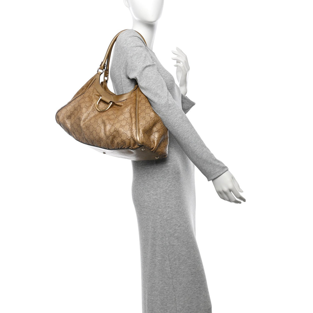 Metallic Guccissima Large D Gold Ring Hobo Gold