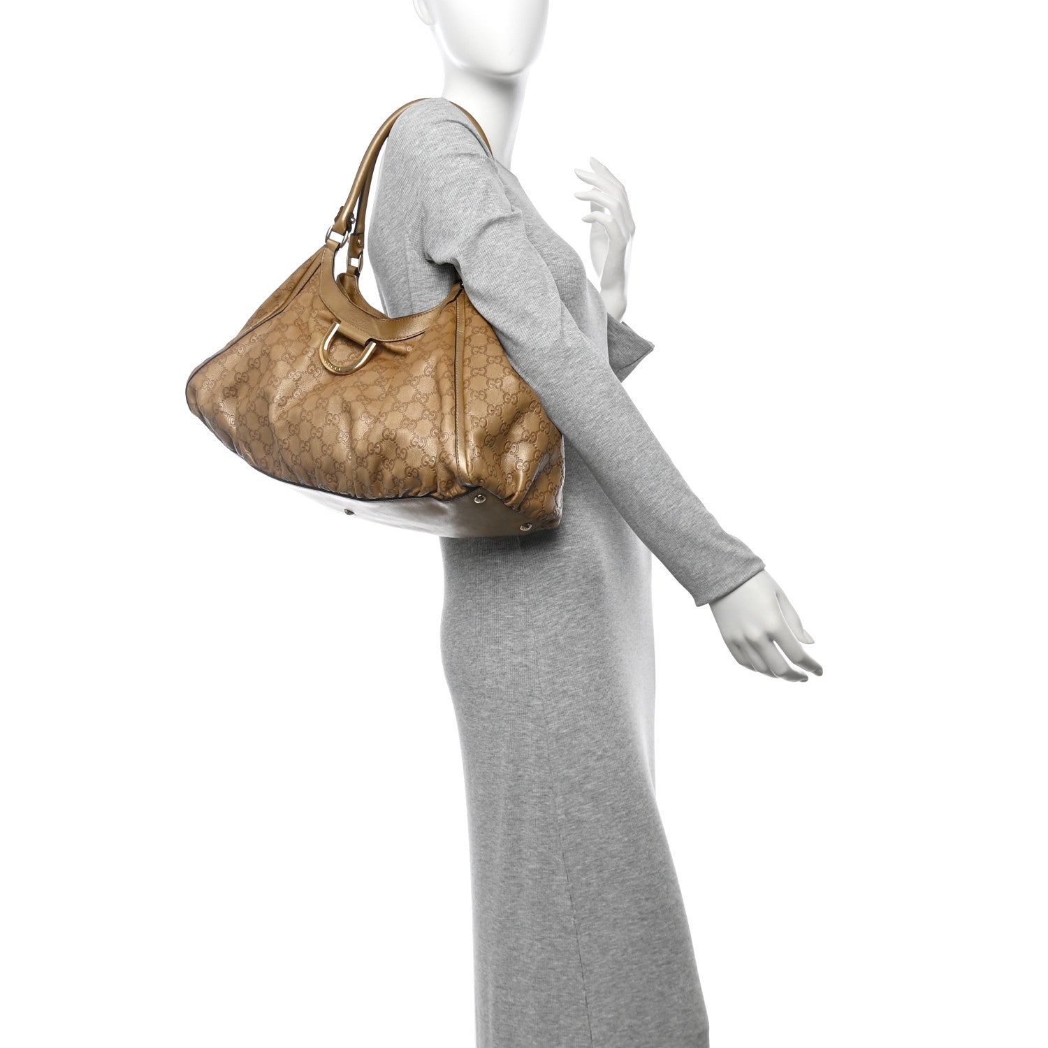 Metallic Guccissima Large D Gold Ring Hobo Gold