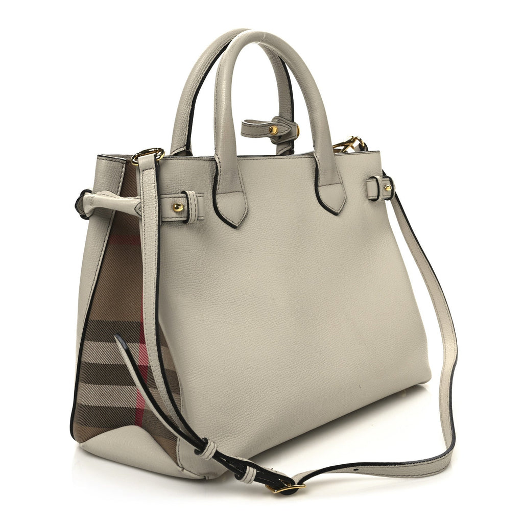 Derby Calfskin House Check Medium Banner Tote Beige