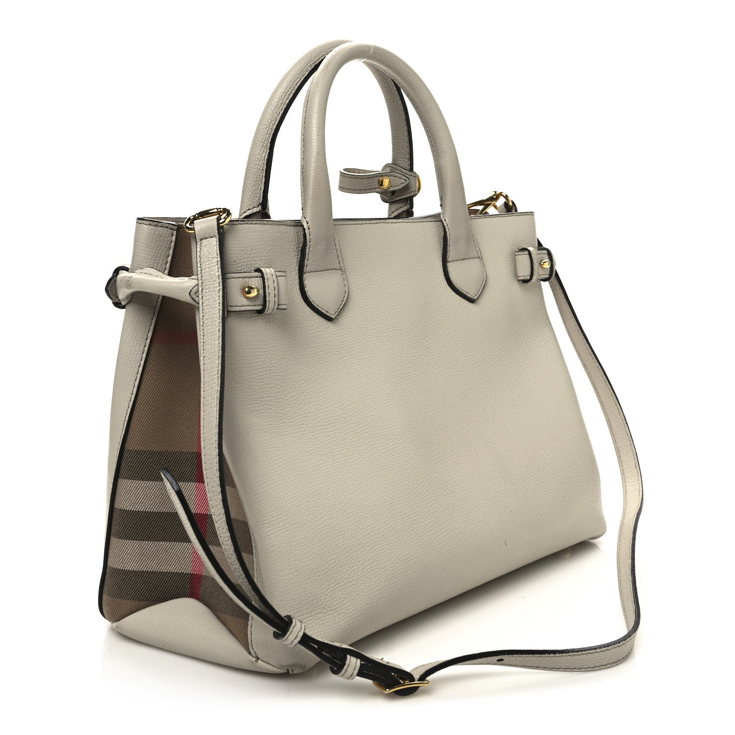 Derby Calfskin House Check Medium Banner Tote Beige