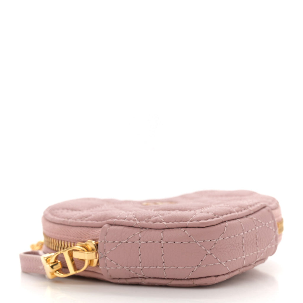 Calfskin Cannage Dioramour Caro Heart Pouch With Chain Old Rose