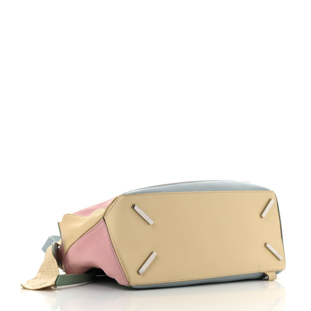 Calfskin Colorblock Medium Wrapped Handle Puzzle Bag Pink Multicolor