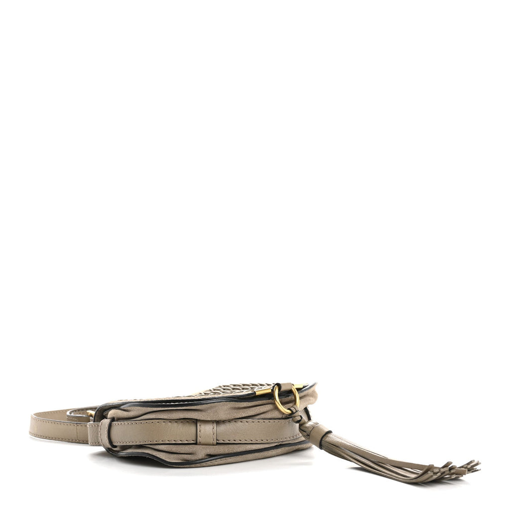 Suede Calfskin Braided Mini Marcie Round Crossbody Bag Motty Grey