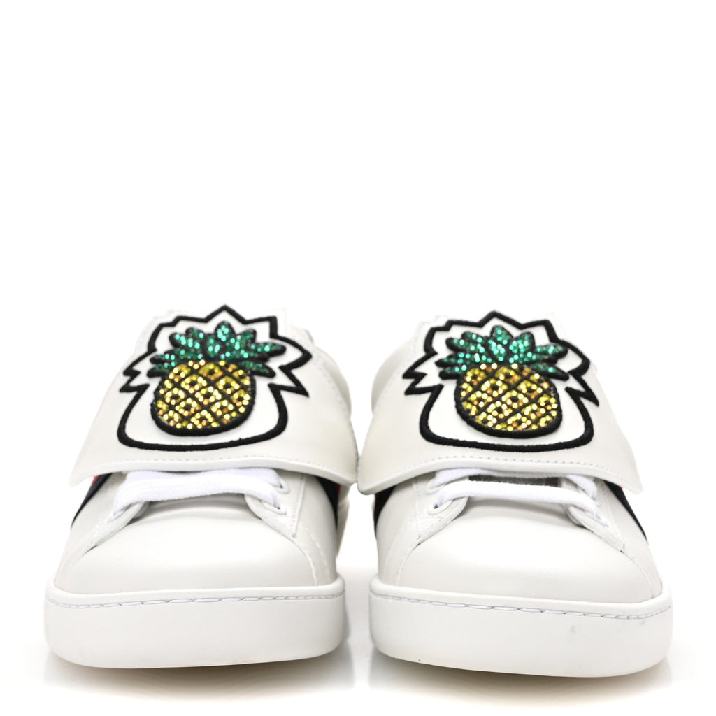Calfskin Ayers Crystal Web Pineapple Embroidered Womens New Ace Sneakers 35.5 White