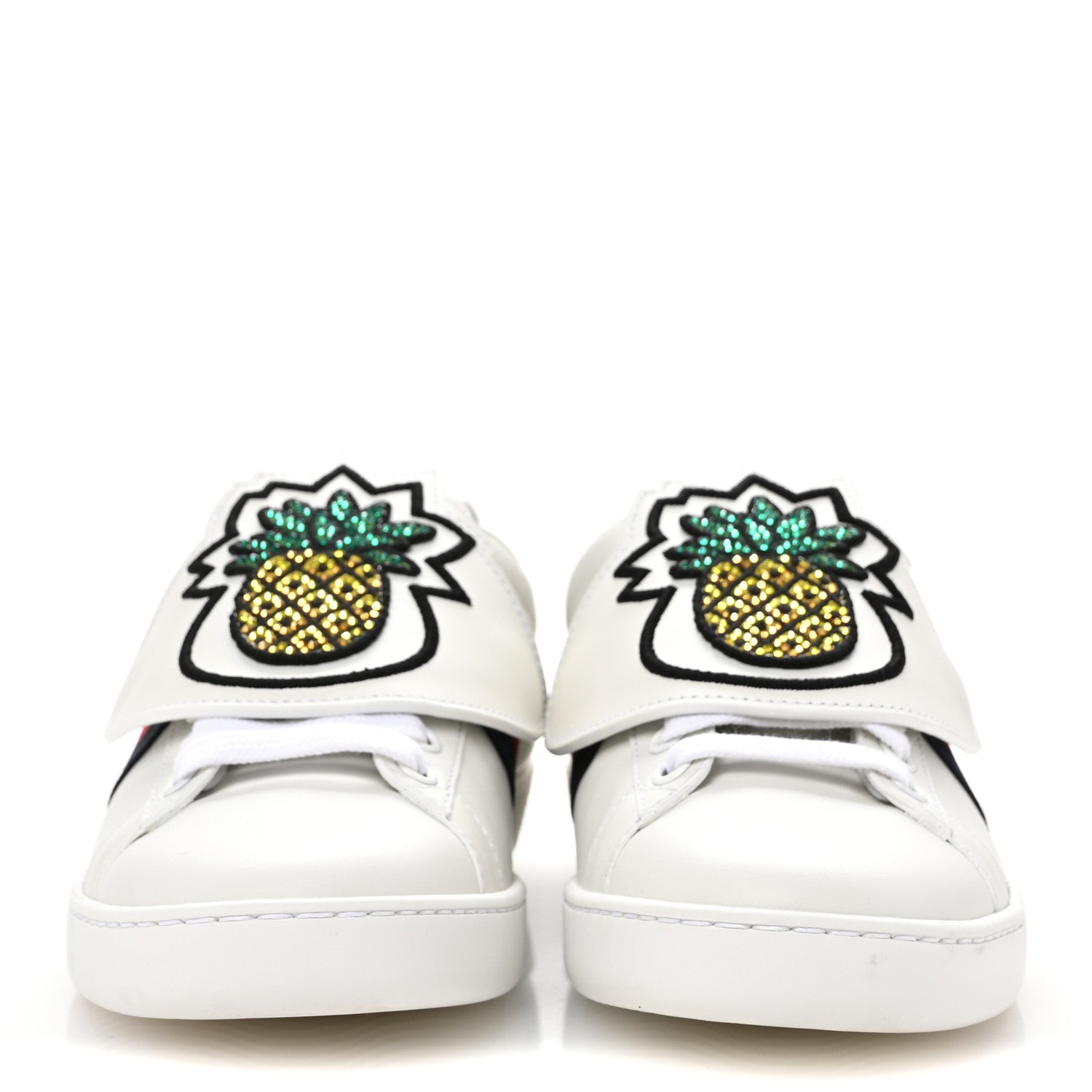 Calfskin Ayers Crystal Web Pineapple Embroidered Womens New Ace Sneakers 35.5 White