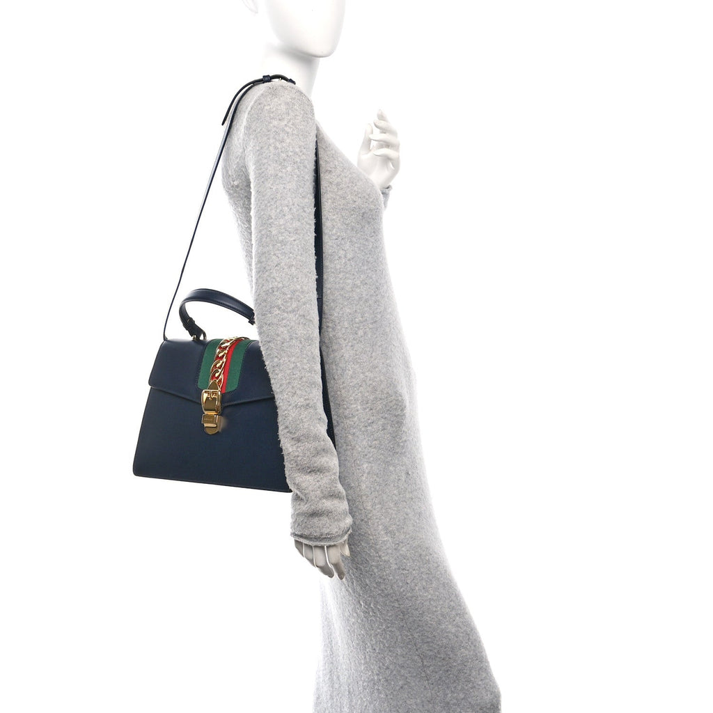 Calfskin Medium Sylvie Top Handle Bag Blue