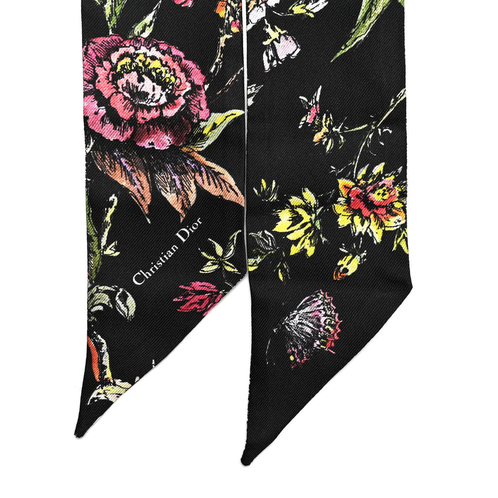 Silk Twill D-Floral Mitzah Scarf Black Multicolor