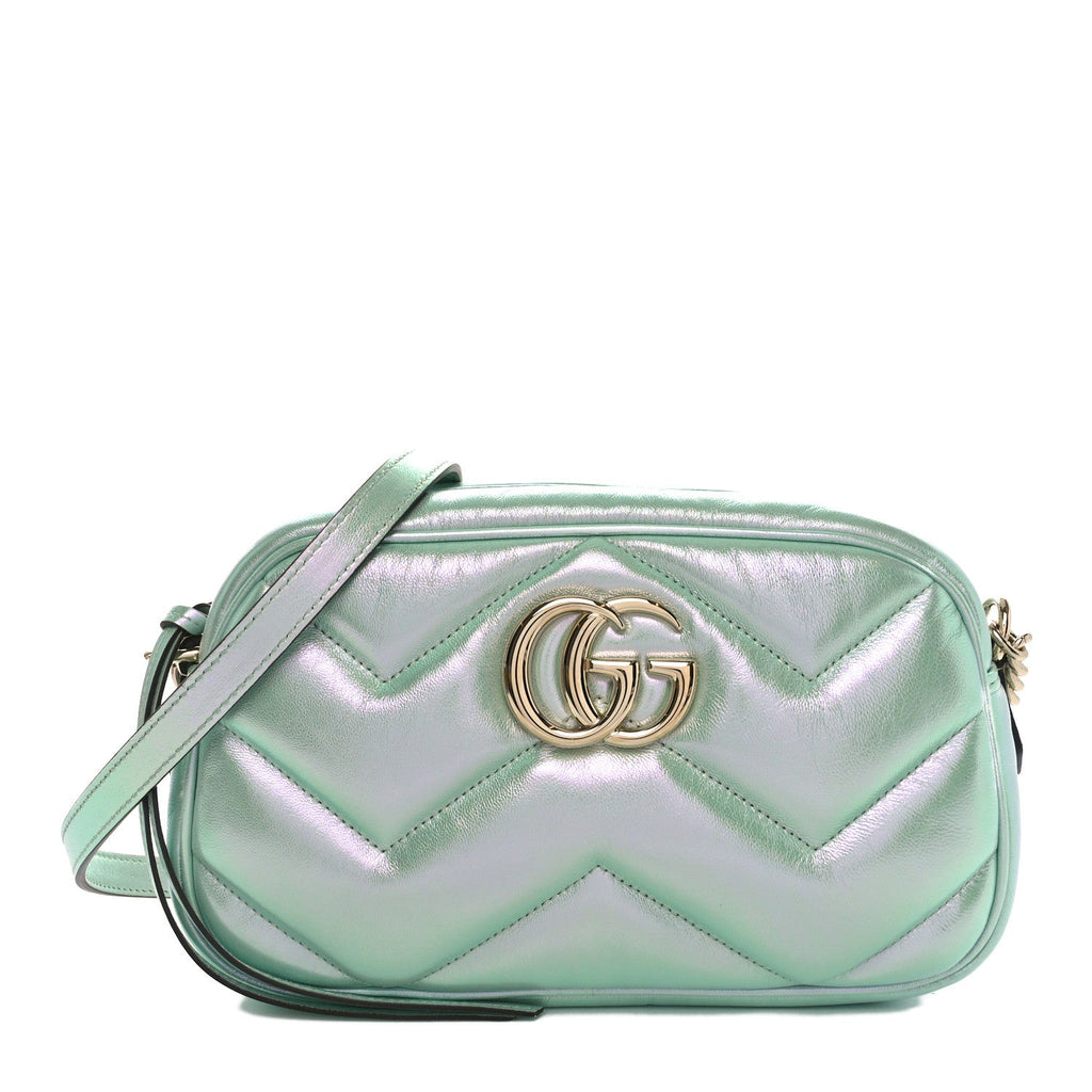 Iridescent Nappa Chevron Matelasse Small GG Marmont Chain Shoulder Bag Iridescent Salvy Green