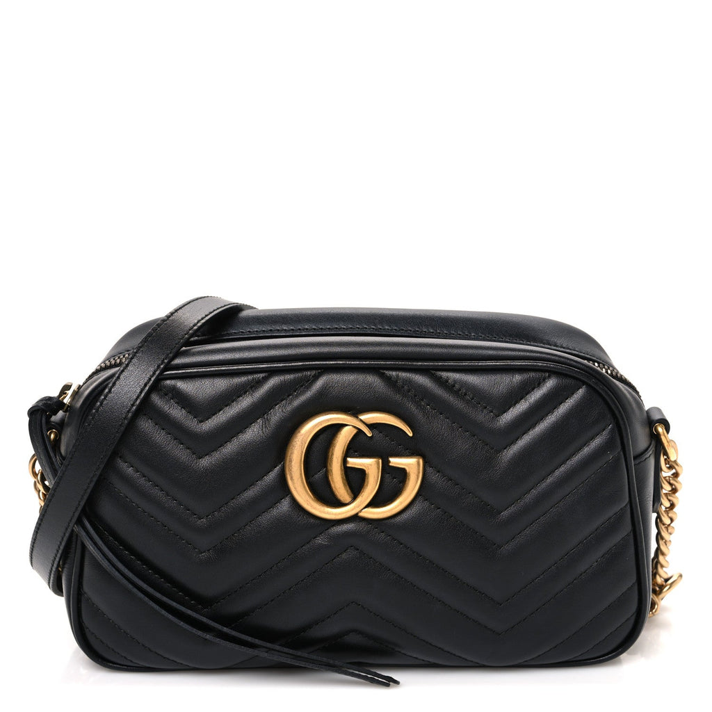 Calfskin Matelasse Small GG Marmont Chain Shoulder Bag Black