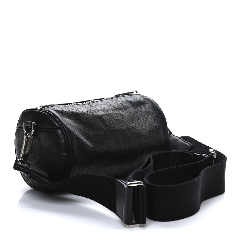 Calfskin Perforated Oblique Roller Messenger Bag Black