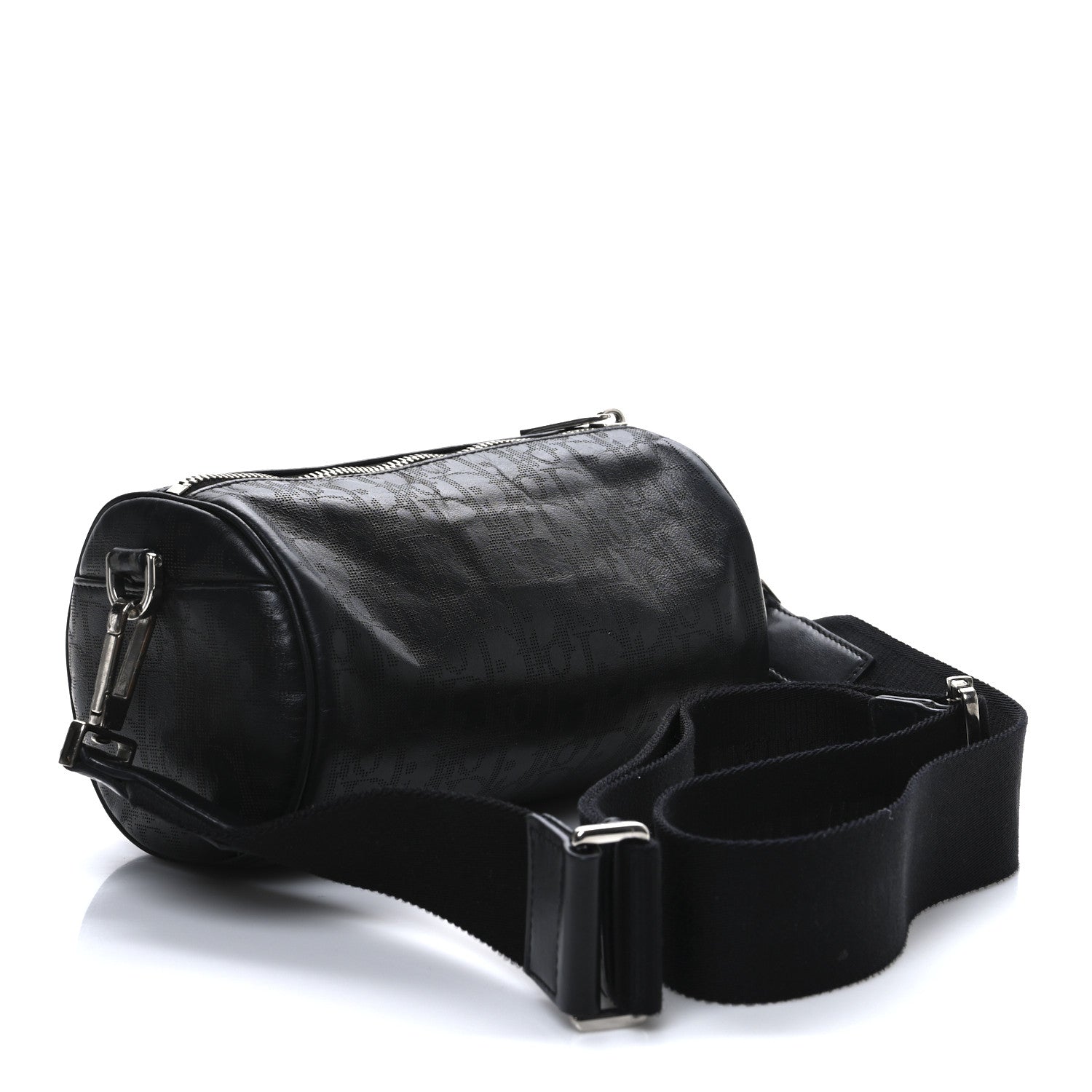 Calfskin Perforated Oblique Roller Messenger Bag Black