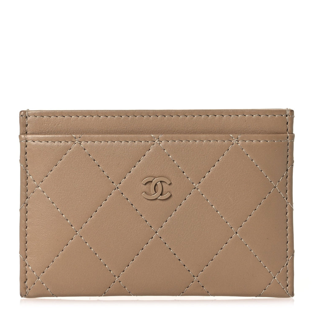 Lambskin Quilted  Holder Dark Beige